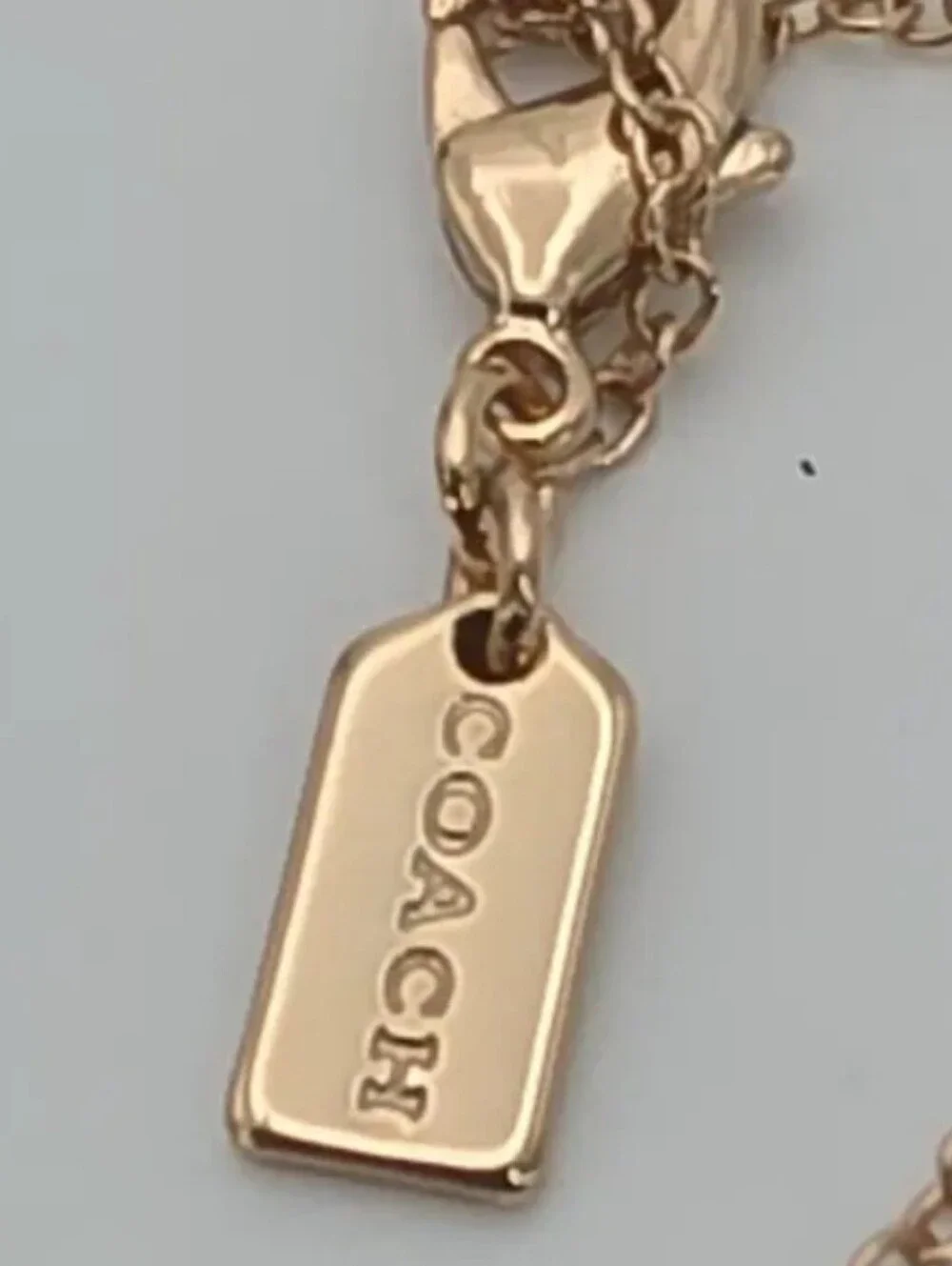 COACH Rose Gold Crystal Logo Disc Necklace